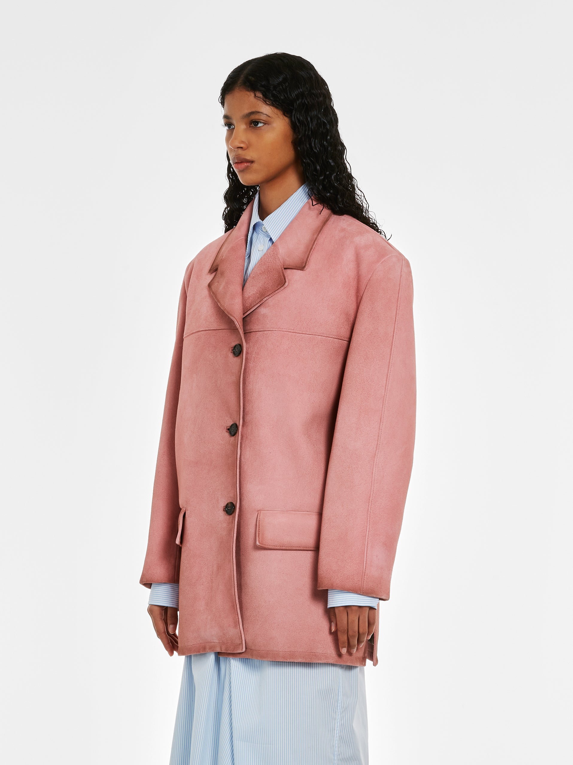 Prada - Women’s Suede Coat - (Petal Pink) view 2