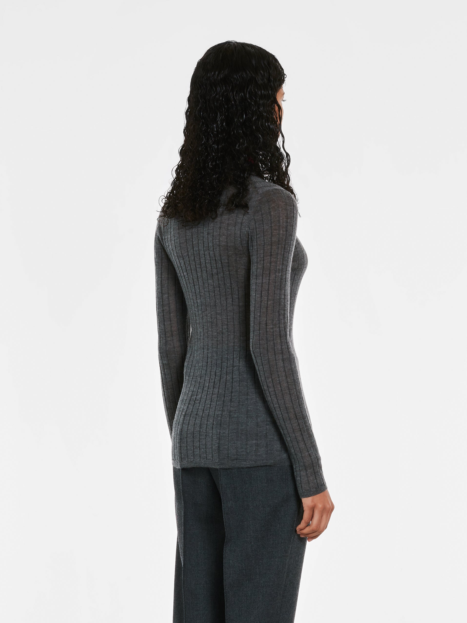 Prada - Women’s Cashmere and Silk Cardigan with Collar - (Slate Grey) view 3