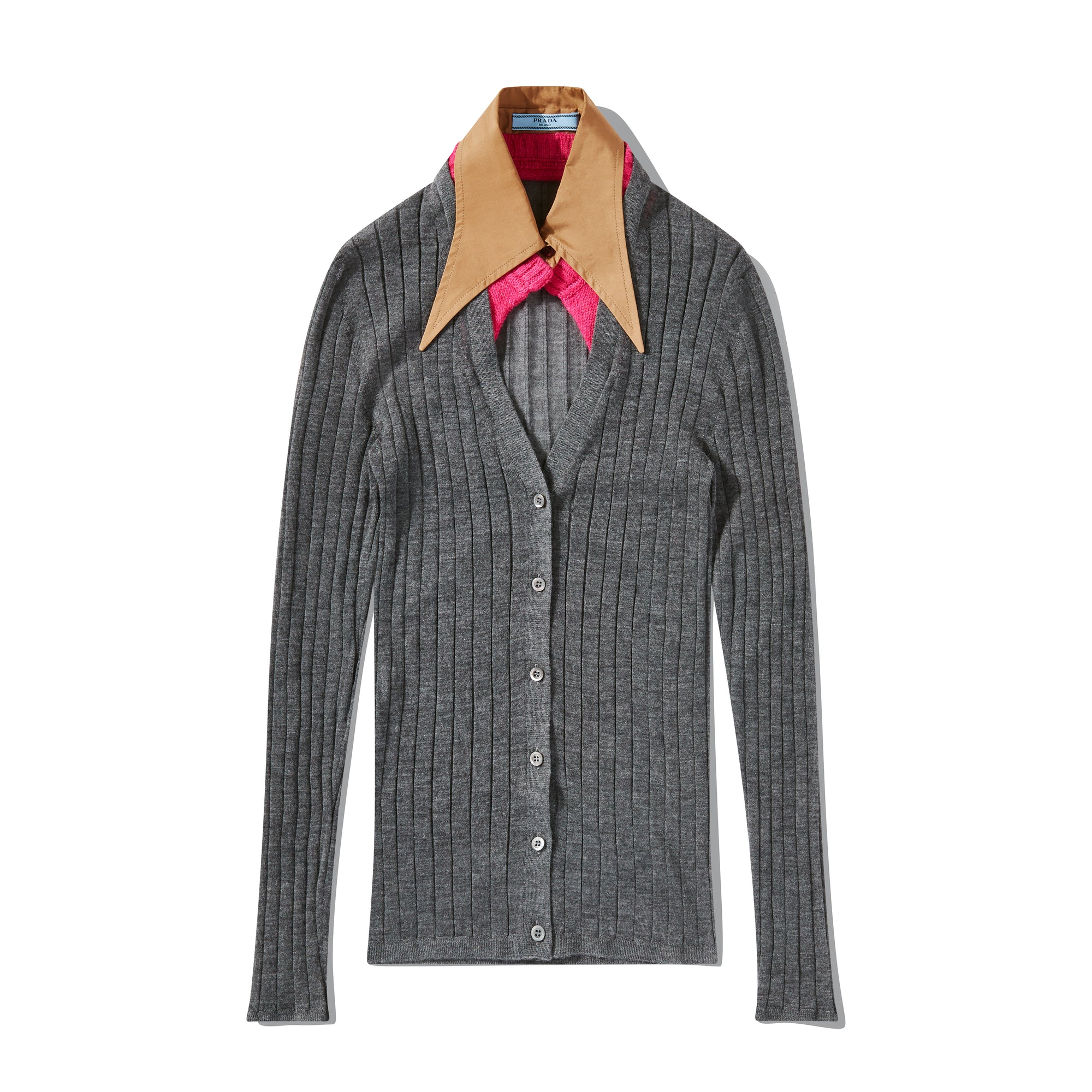 Prada - Women’s Cashmere and Silk Cardigan with Collar - (Slate Grey) view 5