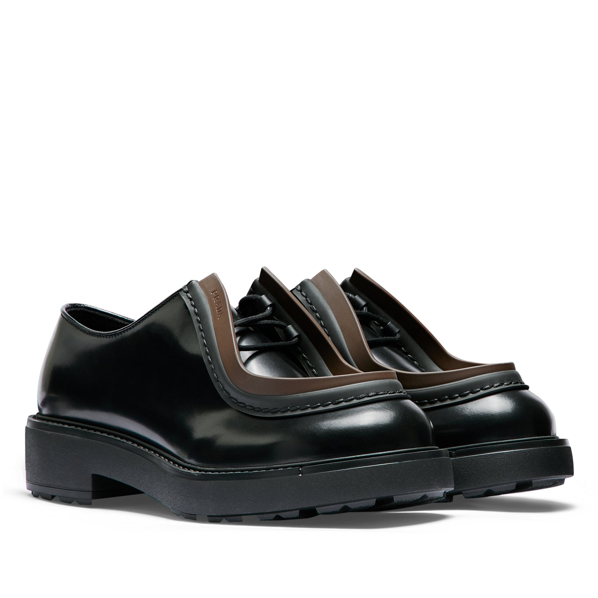 Prada - Men’s Diapason Opaque Brushed Leather Lace-up Shoes - (Black) view 4