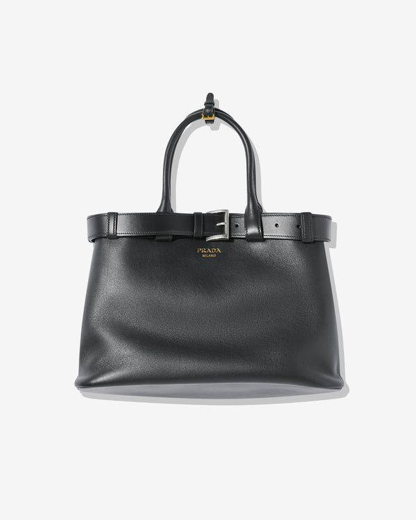 Prada - Buckle Large Leather Handbag with Belt - (Black)