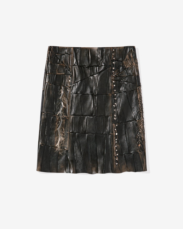 Prada - Women's Nappa Leather Patchwork Skirt - (Black)