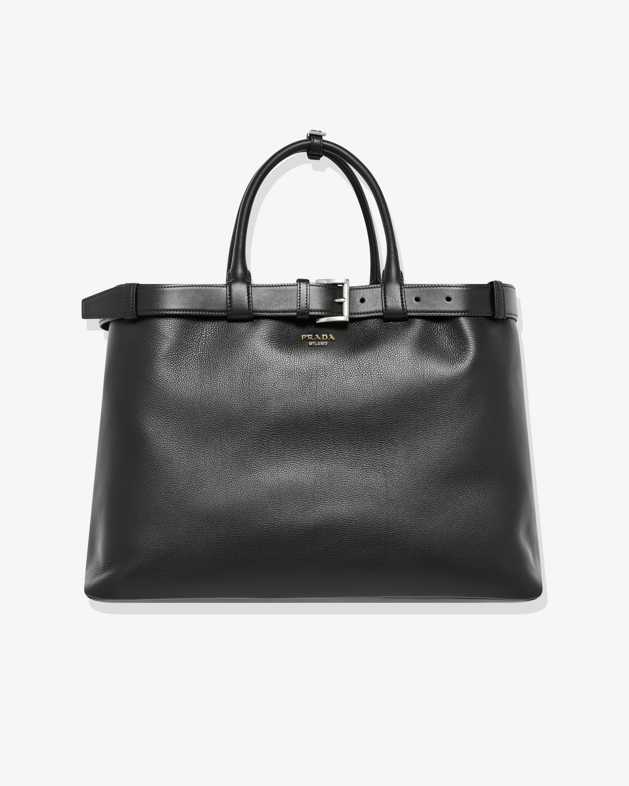 Prada: Buckle Leather Bag with Belt (Black) | DSML E-SHOP