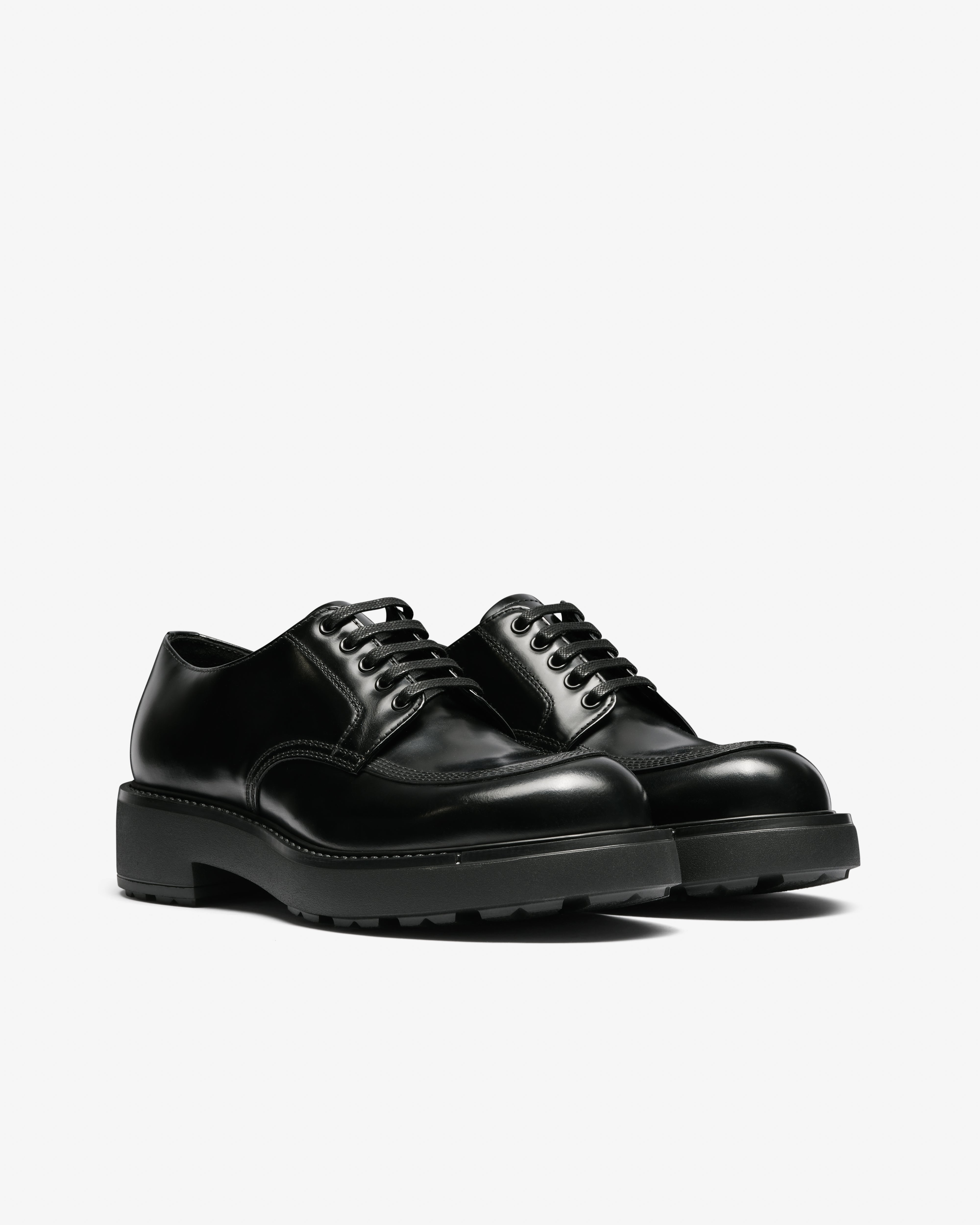 Prada Men s Brushed Leather Derby Shoes Black DSML E SHOP