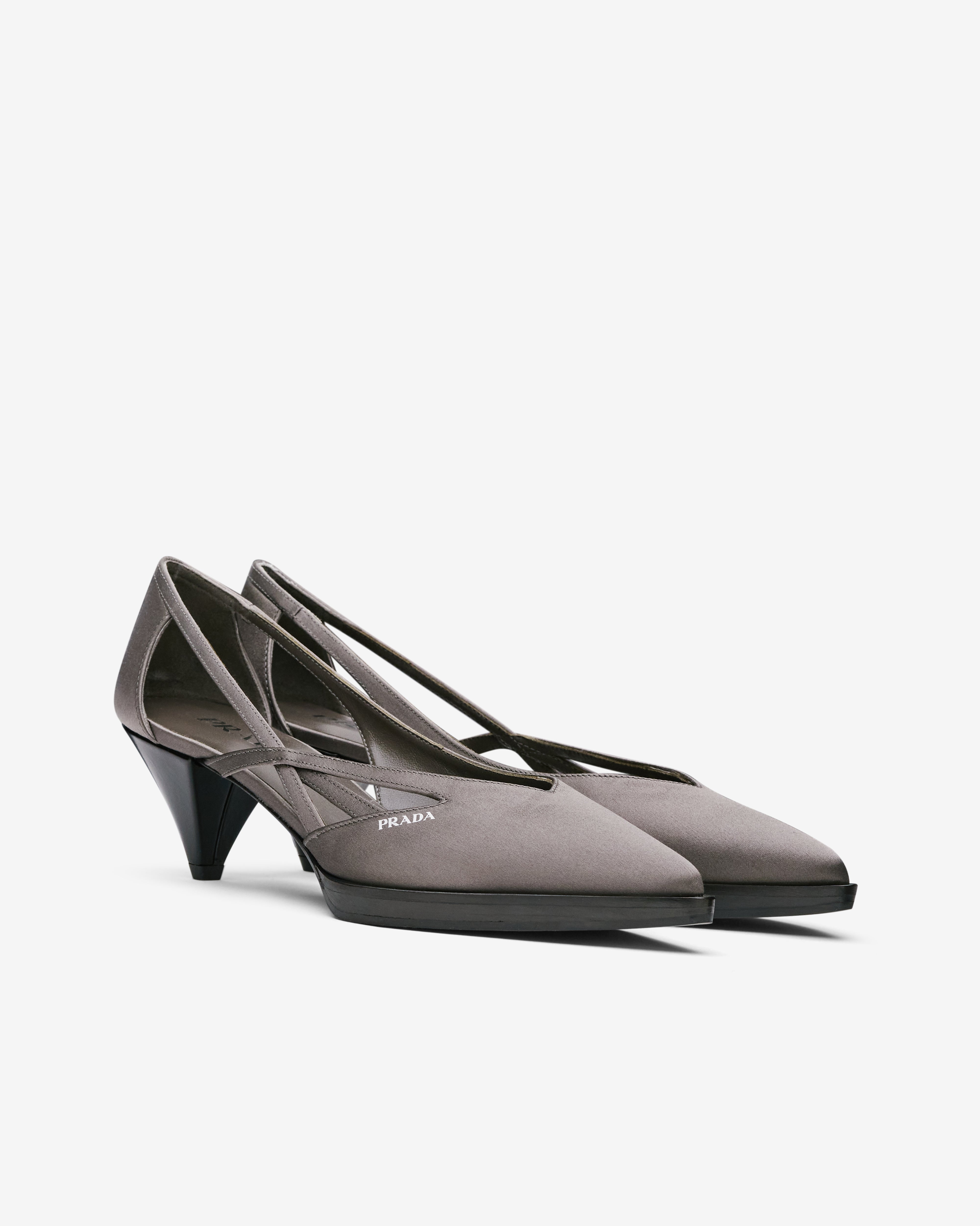 Prada Women s Satin Cut Out Pumps Slate Gray