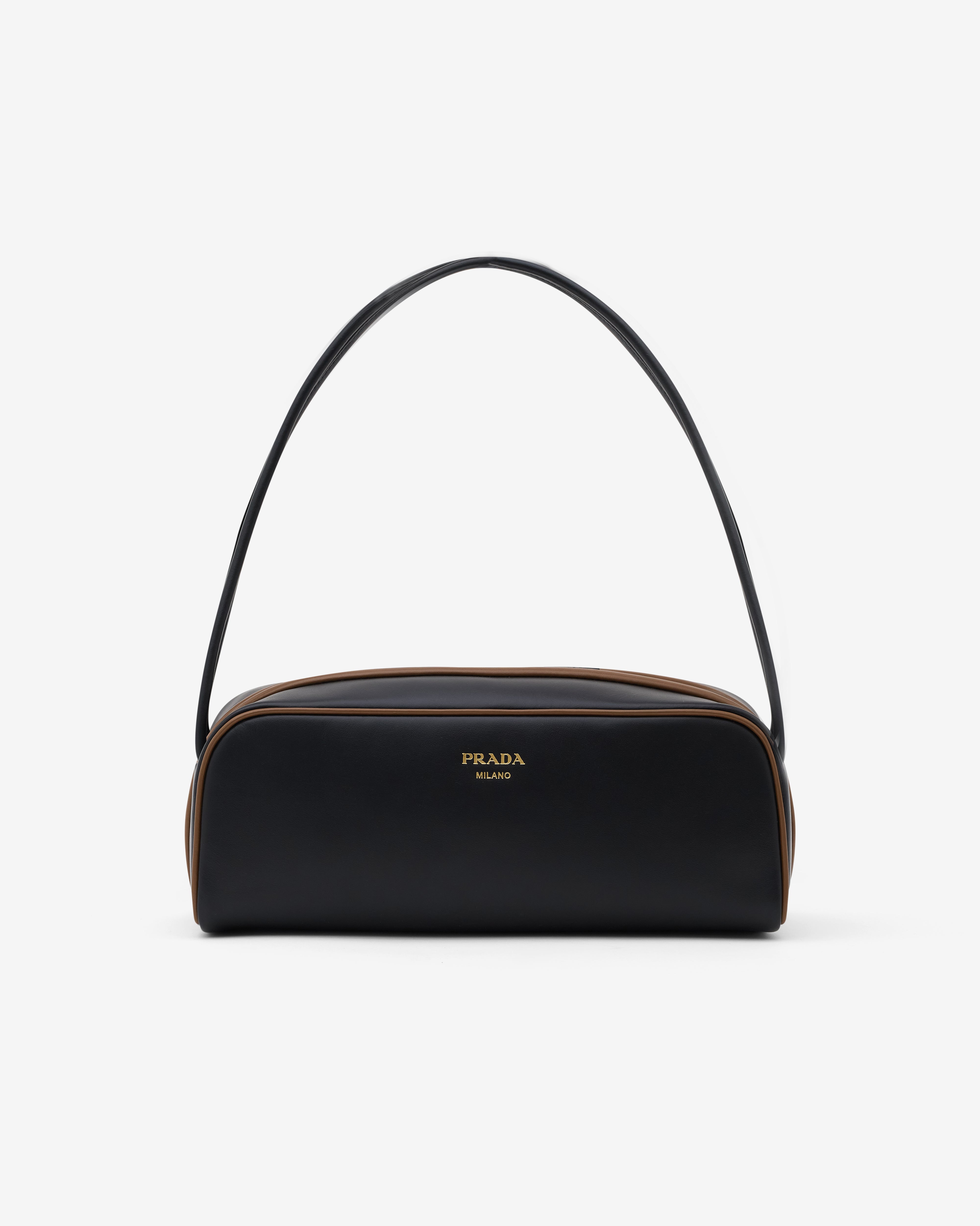 Prada: Swing Smooth Leather Shoulder Bag (Black/Hazelnut) | Dover Prada: Swing Smooth Leather Shoulder Bag (Black/Hazelnut) | Dover