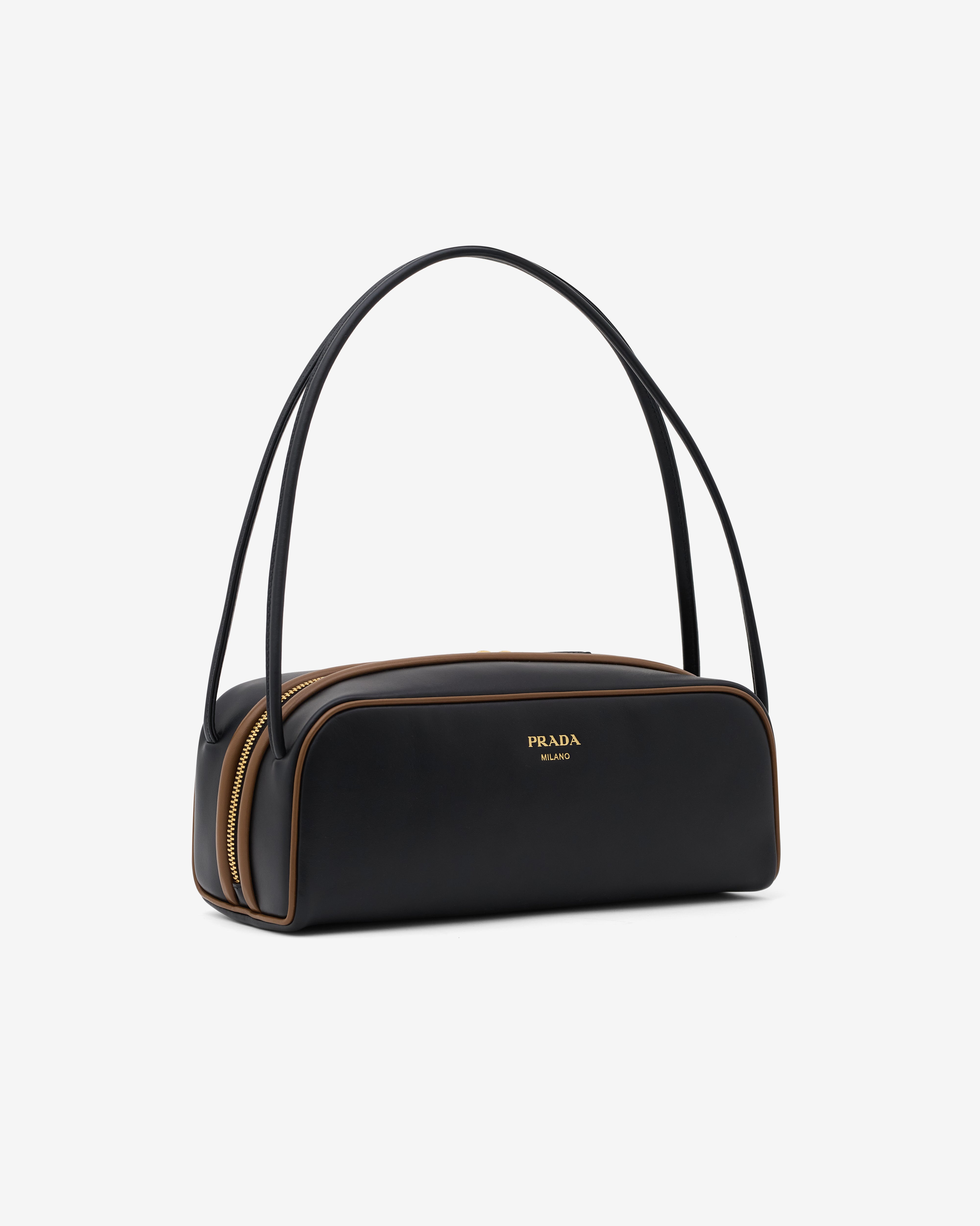 Prada: Swing Smooth Leather Shoulder Bag (Black/Hazelnut