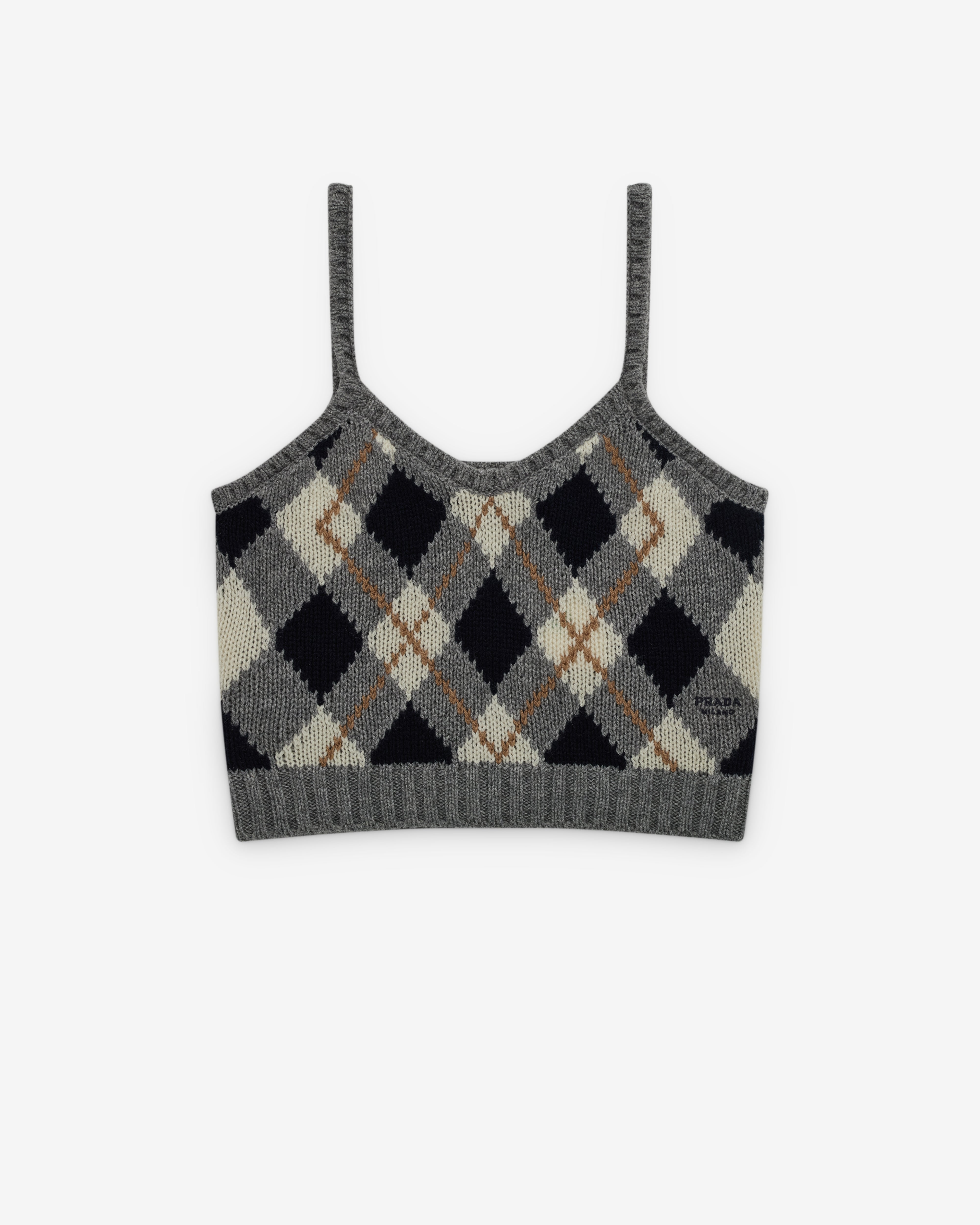 Prada: Women's Argyle Knit Cashmere Top (Grey) | Dover Street