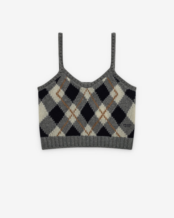 Prada - Women’s Argyle Knit Cashmere Top - (Grey)
