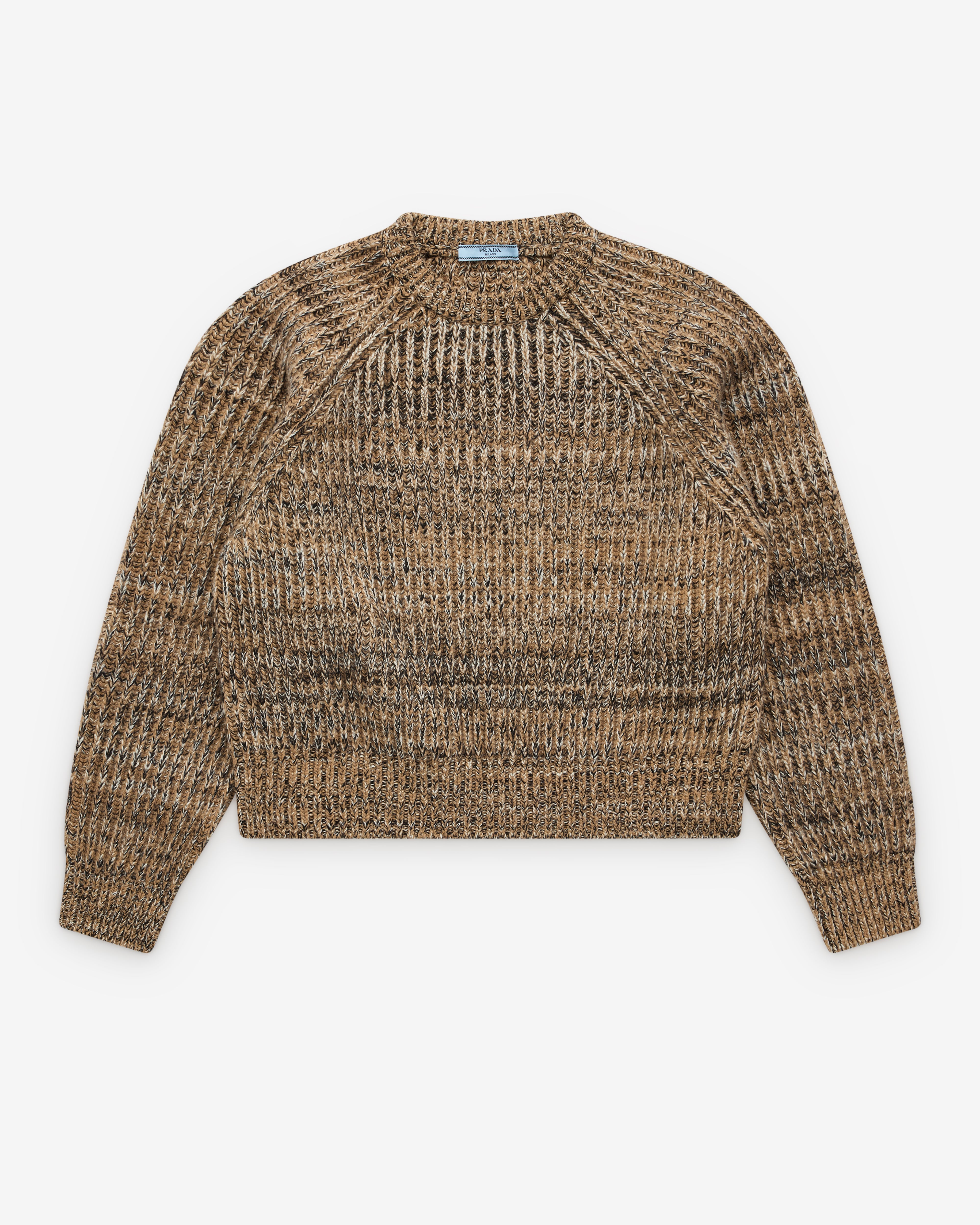 Prada: Women's Wool and Cashmere Sweater (Camel/Black) | DSML E-SHOP