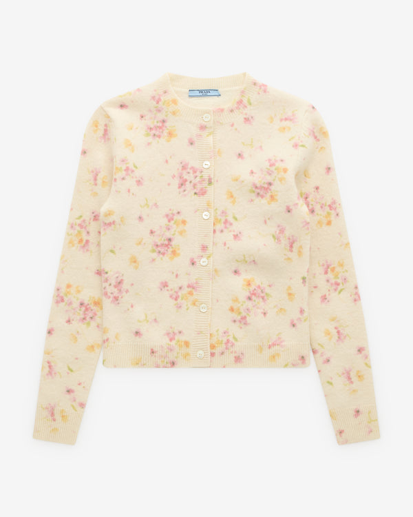 Prada - Women’s Floral Print Wool Cardigan - (Begonia Pink)
