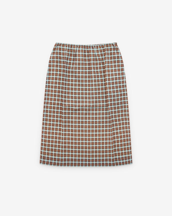 Prada - Women’s Checked Georgette Skirt - (Turquoise/Cocoa Brown)