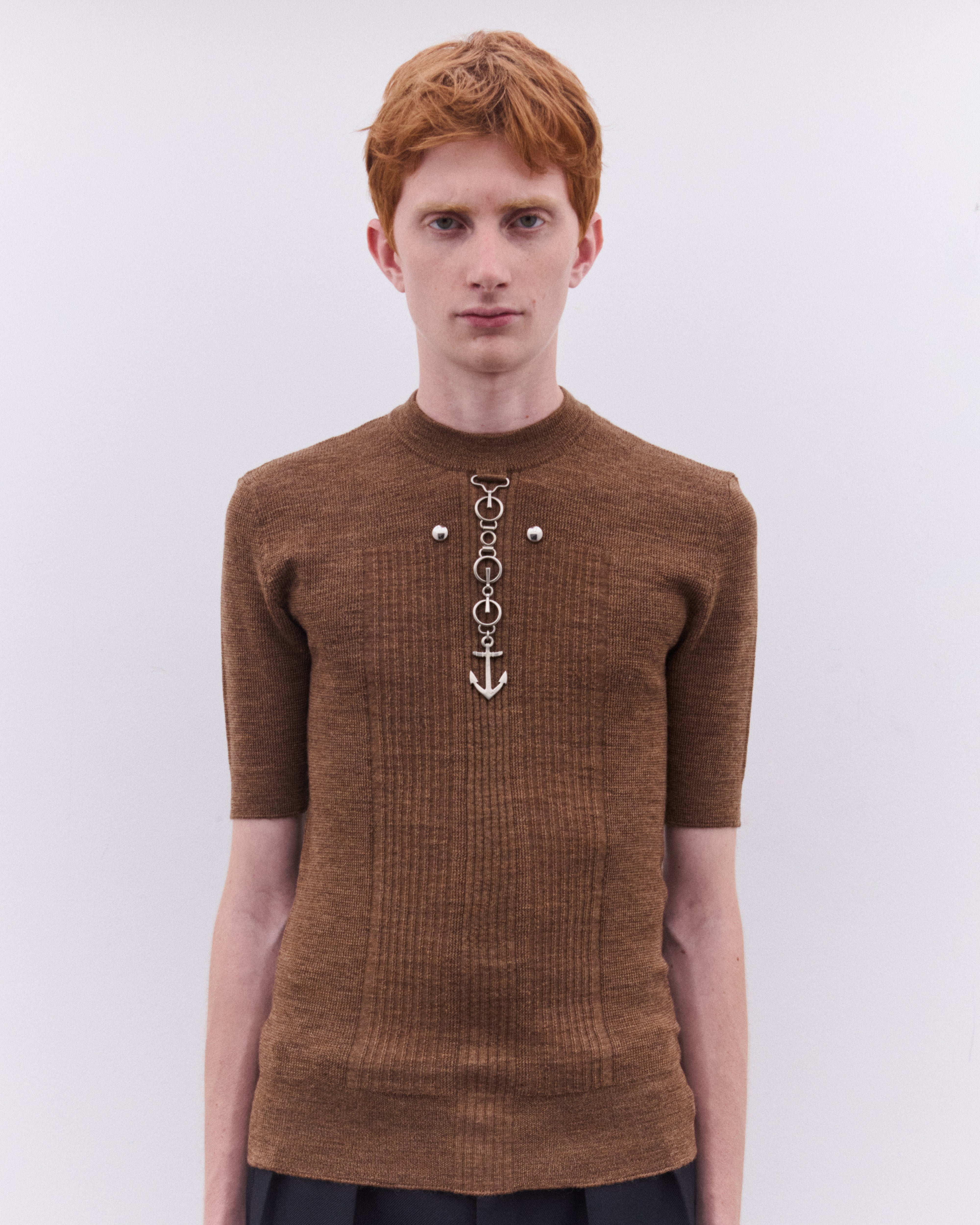 Prada: Men's Anchor Short Sleeve Knit (Light Brown) | Dover Street