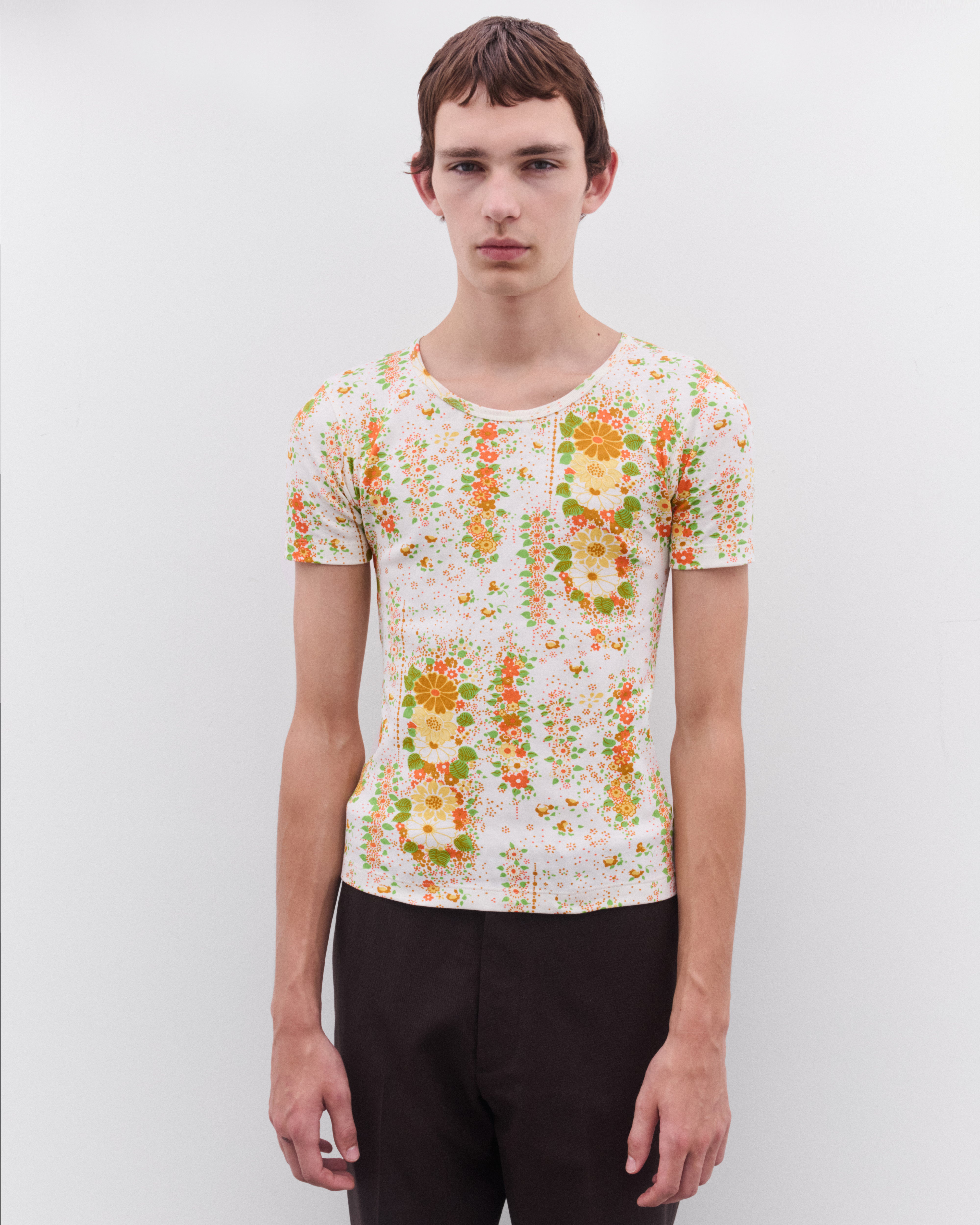 Prada: Men's Floral T-Shirt (Peach/Yellow) | Dover Street Market