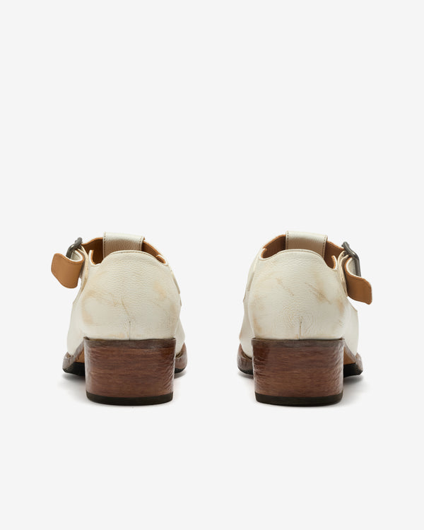 Prada - Men’s Antiqued Leather Shoes With Buckle - (Chalk White)