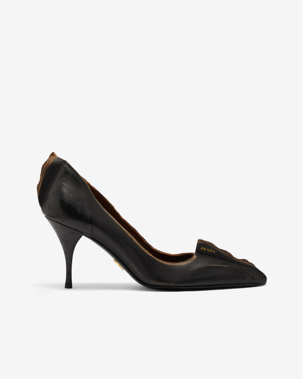 Prada - Women's Antiqued  Leather Pumps - (Black/Tan)