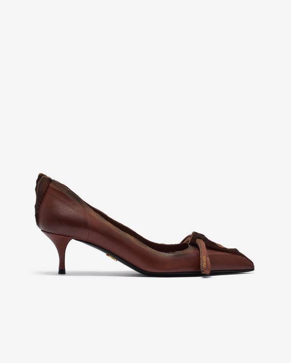 Prada - Women's Antiqued Leather Pumps - (Cocoa Brown)