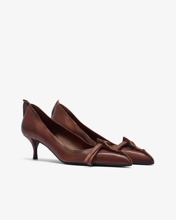Prada - Women's Antiqued Leather Pumps - (Cocoa Brown)