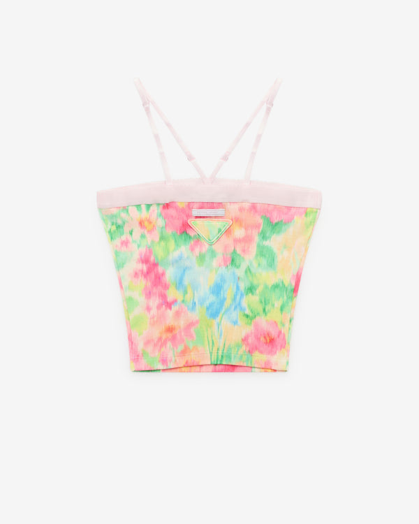 Prada - Women's Ribbed Knit Cotton Top With Floral Print - (Green)