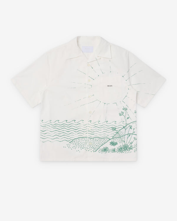 Prada - Men's Printed Cotton Bowling Shirt - (White/Green)