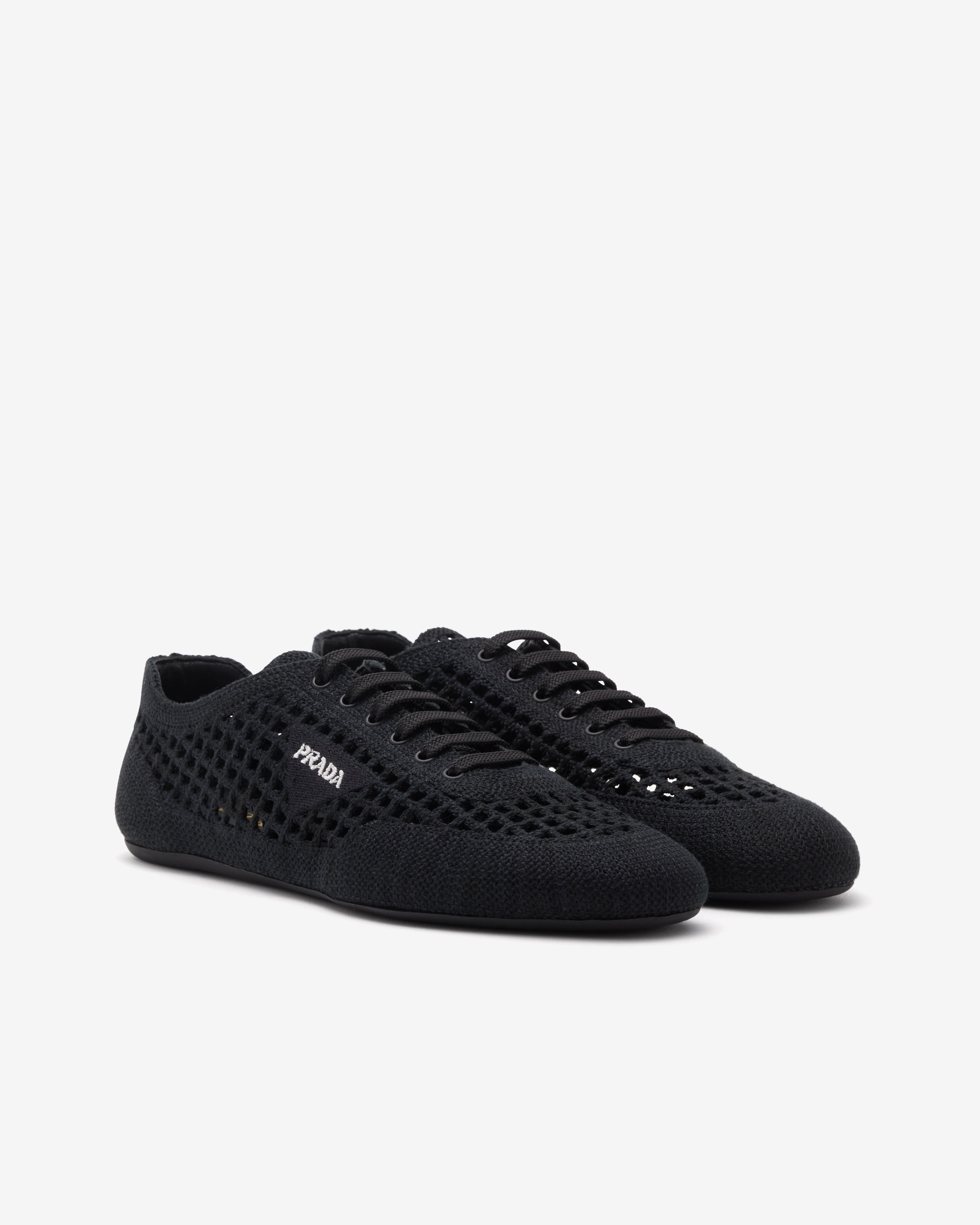 Prada: Women's Collapse Crochet Laced Sneakers (Black) | Dover