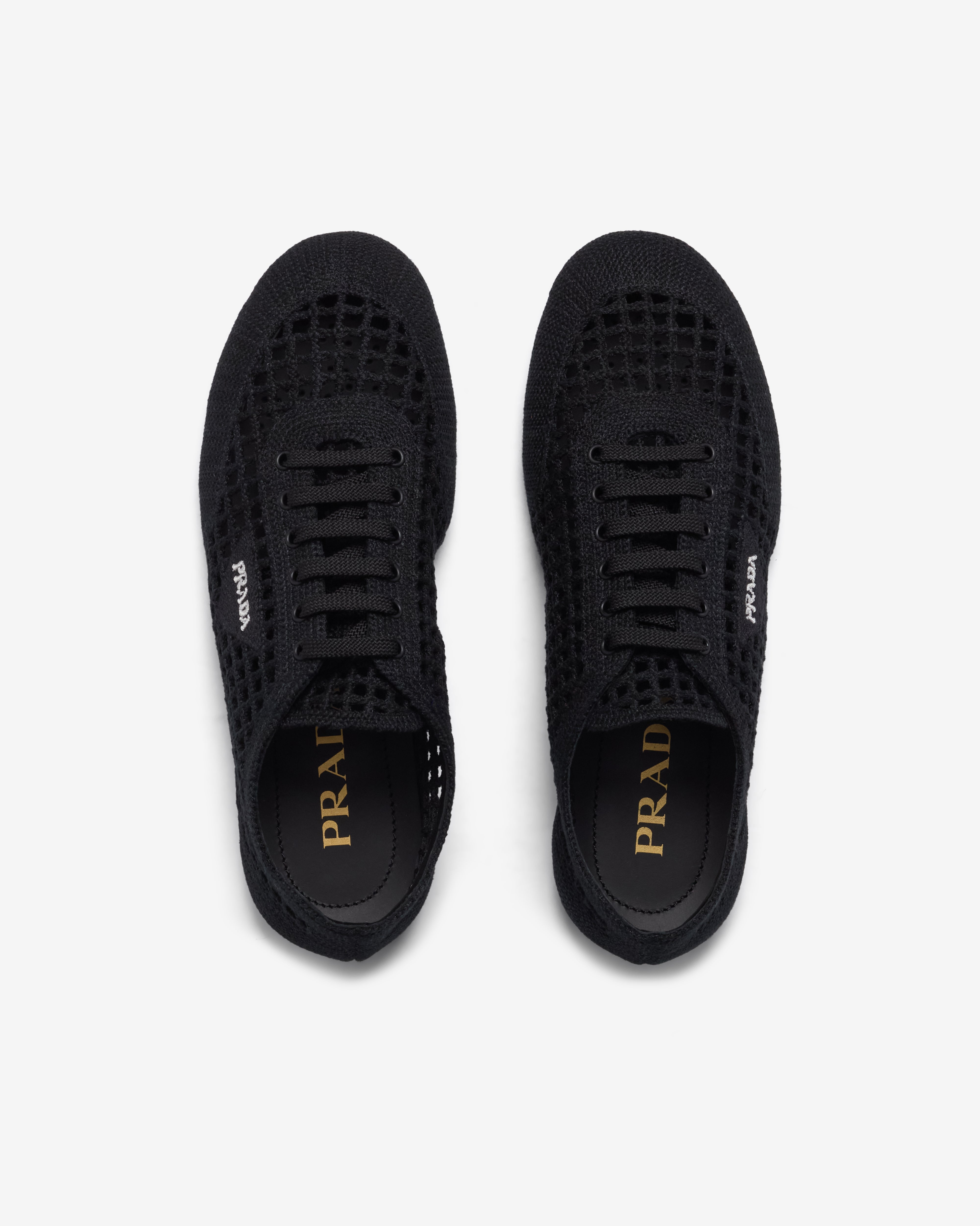 Prada: Women's Collapse Crochet Laced Sneakers (Black) | Dover