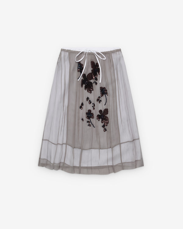 Prada - Women's Embroidered Chiffon Midi-Skirt - (Aluminum)