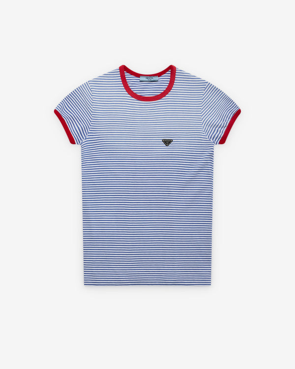 Prada - Women's Striped Piqué T-Shirt - (Blue/Red)