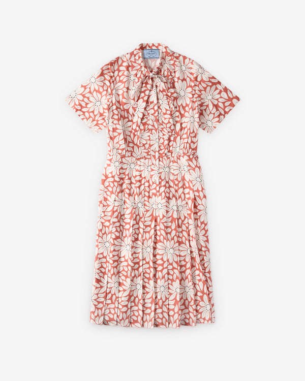 Prada - Women's Printed Pleated Pongé Dress - (Copper)