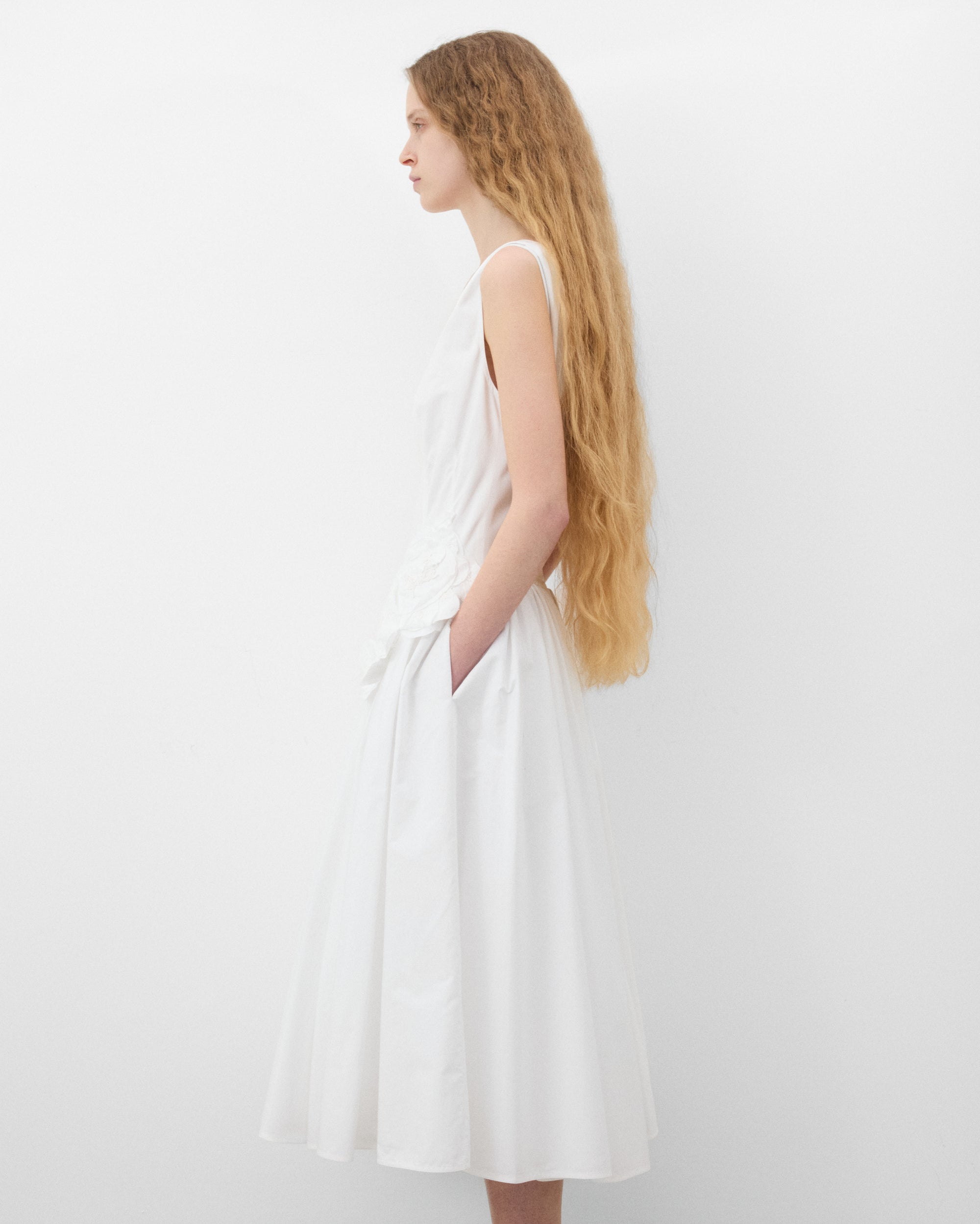 Prada: Women's Flower Midi Dress (White) Prada: Women's Flower Midi Dress (White)