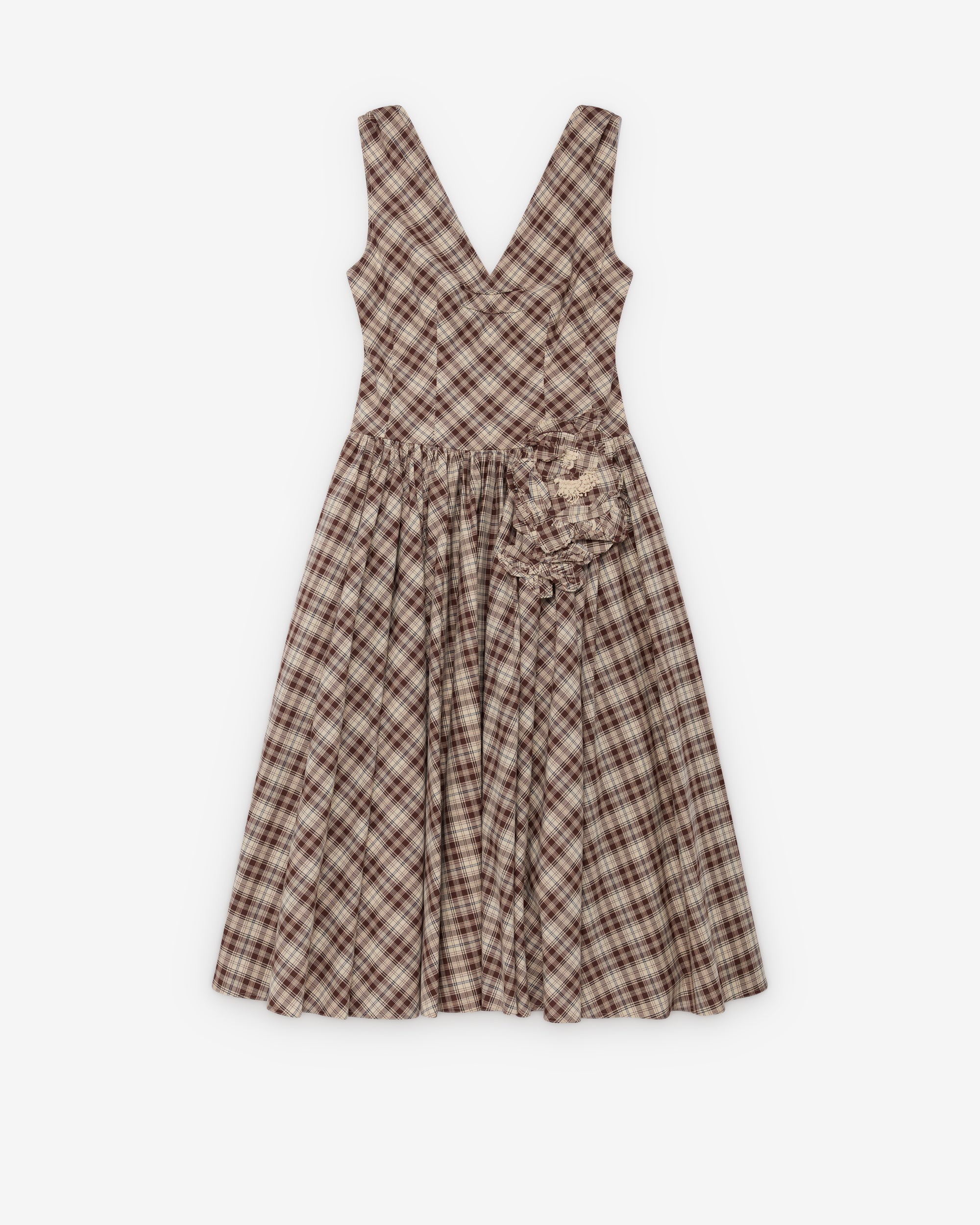 Prada: Women's Embroidered Flower Dress (Brown Gingham) | Dover Street Market London Prada: Women's Embroidered Flower Dress (Brown Gingham) | Dover Street Market London