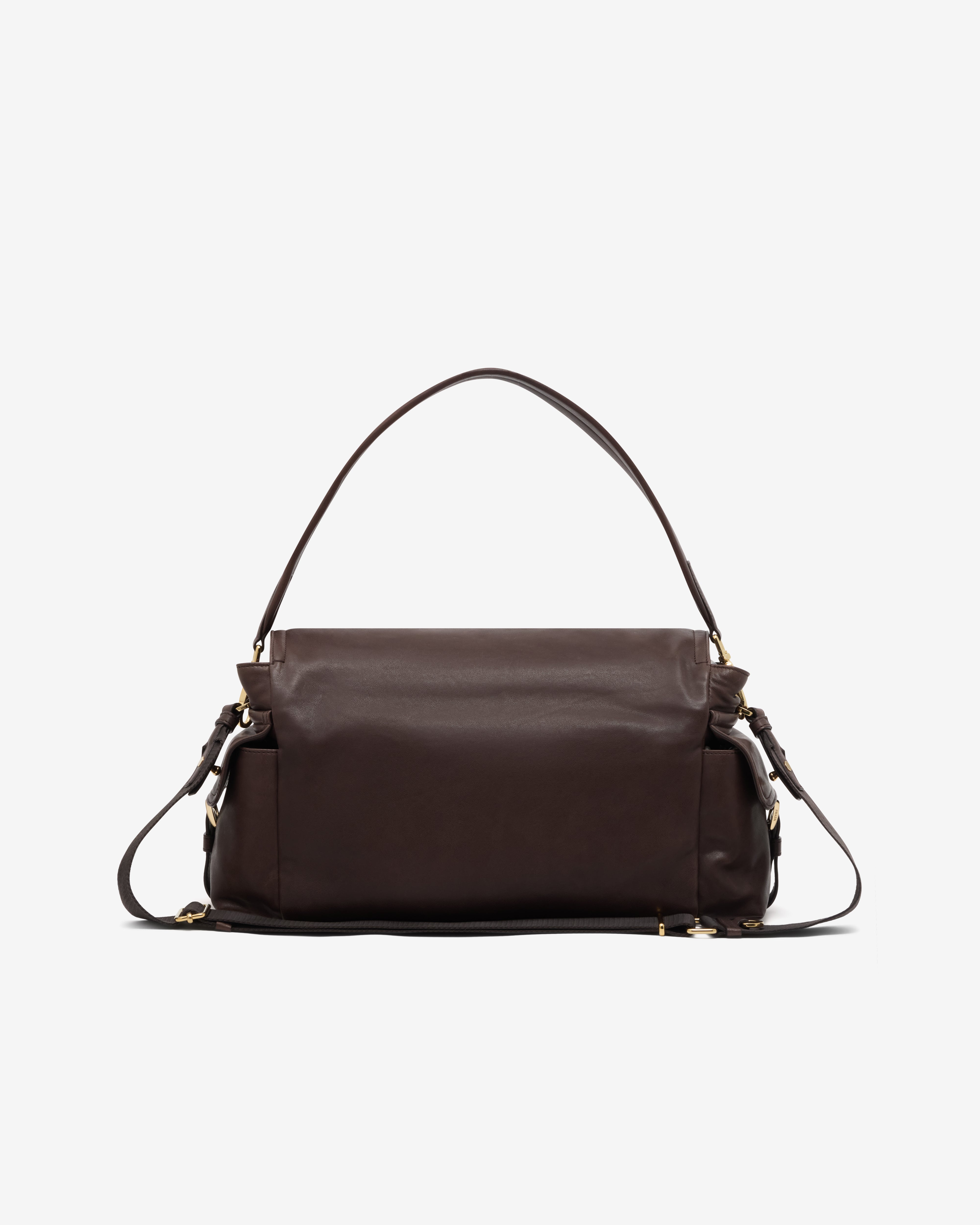 Prada: Women's Explore Large Leather Shoulder Bag (Brown) | Dover