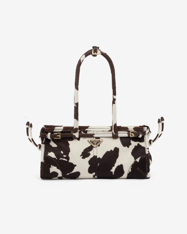 Prada - Women's Bonnie Medium Printed Handbag - (White/Dark Brown)
