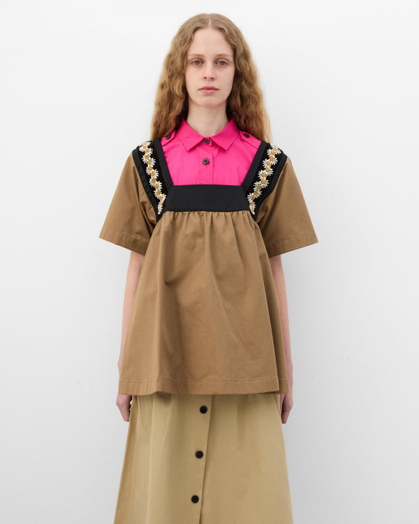 Prada  - Women's Embroidered Gabardine Top - (Cork Beige)
