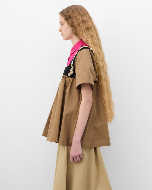 Prada  - Women's Embroidered Gabardine Top - (Cork Beige)