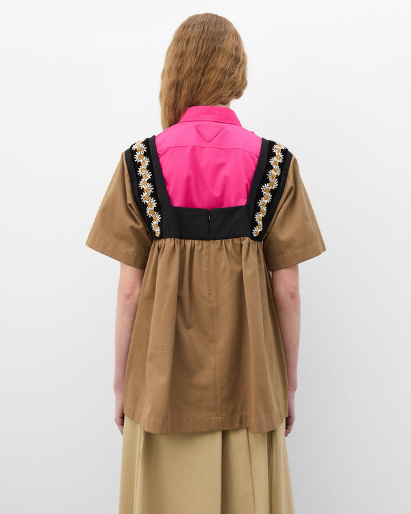 Prada  - Women's Embroidered Gabardine Top - (Cork Beige)
