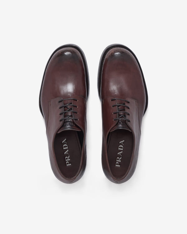 Prada  - Men's Antiqued Leather Lace-Up Shoes - (Brown)