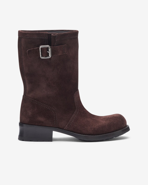 Prada - Women's Suede Mid-Calf Boots - (Brown)