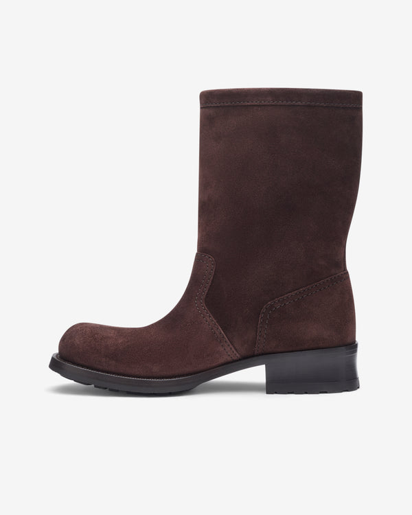 Prada - Women's Suede Mid-Calf Boots - (Brown)