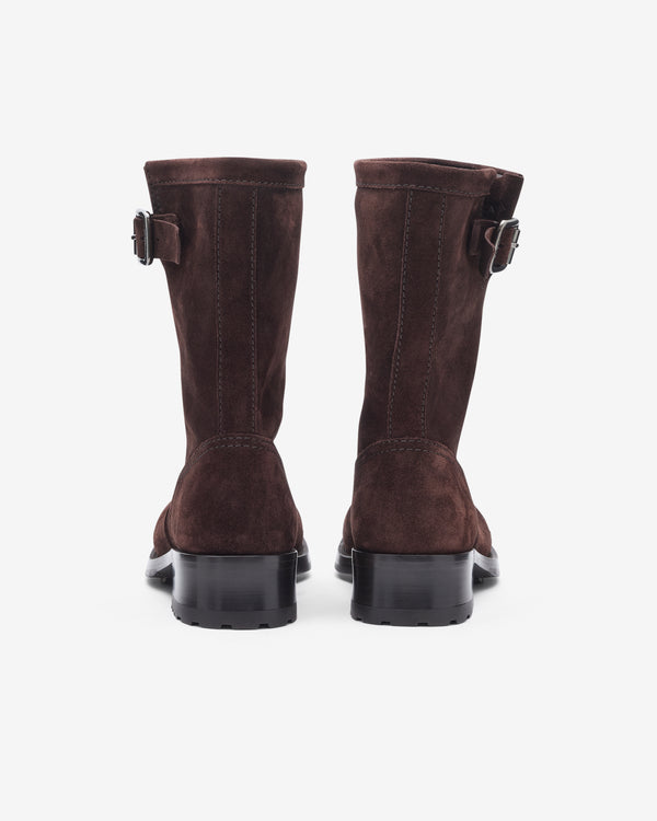 Prada - Women's Suede Mid-Calf Boots - (Brown)