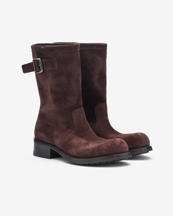 Prada - Women's Suede Mid-Calf Boots - (Brown)