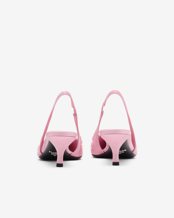 Prada  - Women's Embroidered Satin Slingback Pumps - (Rosebud Pink)