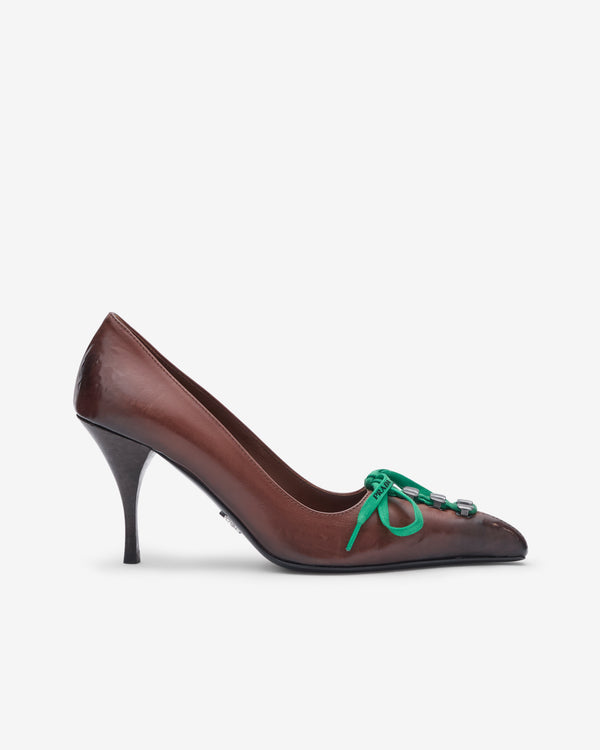 Prada  - Women's Antiqued Leather Pumps - (Cocoa Brown)