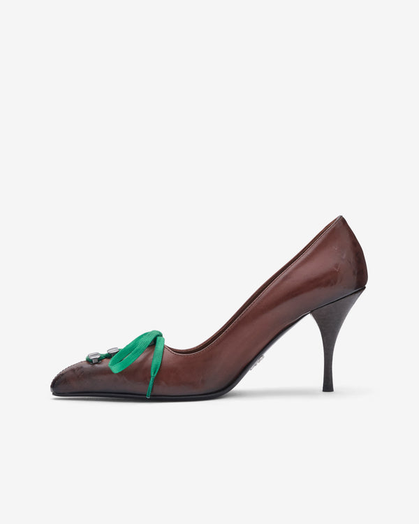 Prada  - Women's Antiqued Leather Pumps - (Cocoa Brown)