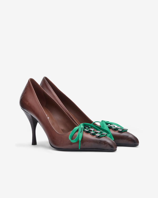 Prada  - Women's Antiqued Leather Pumps - (Cocoa Brown)