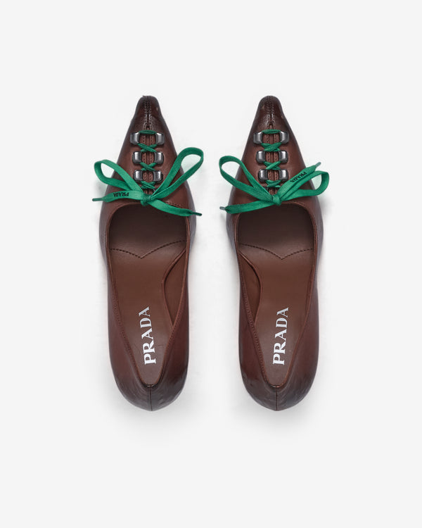 Prada  - Women's Antiqued Leather Pumps - (Cocoa Brown)