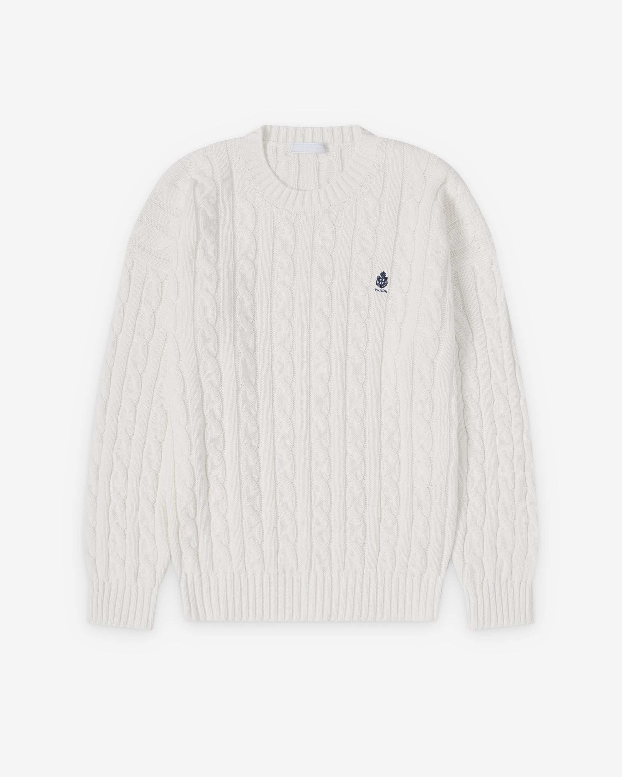 Prada - Men's Cable Knit Sweater - (White) view 1, Click to Zoom in