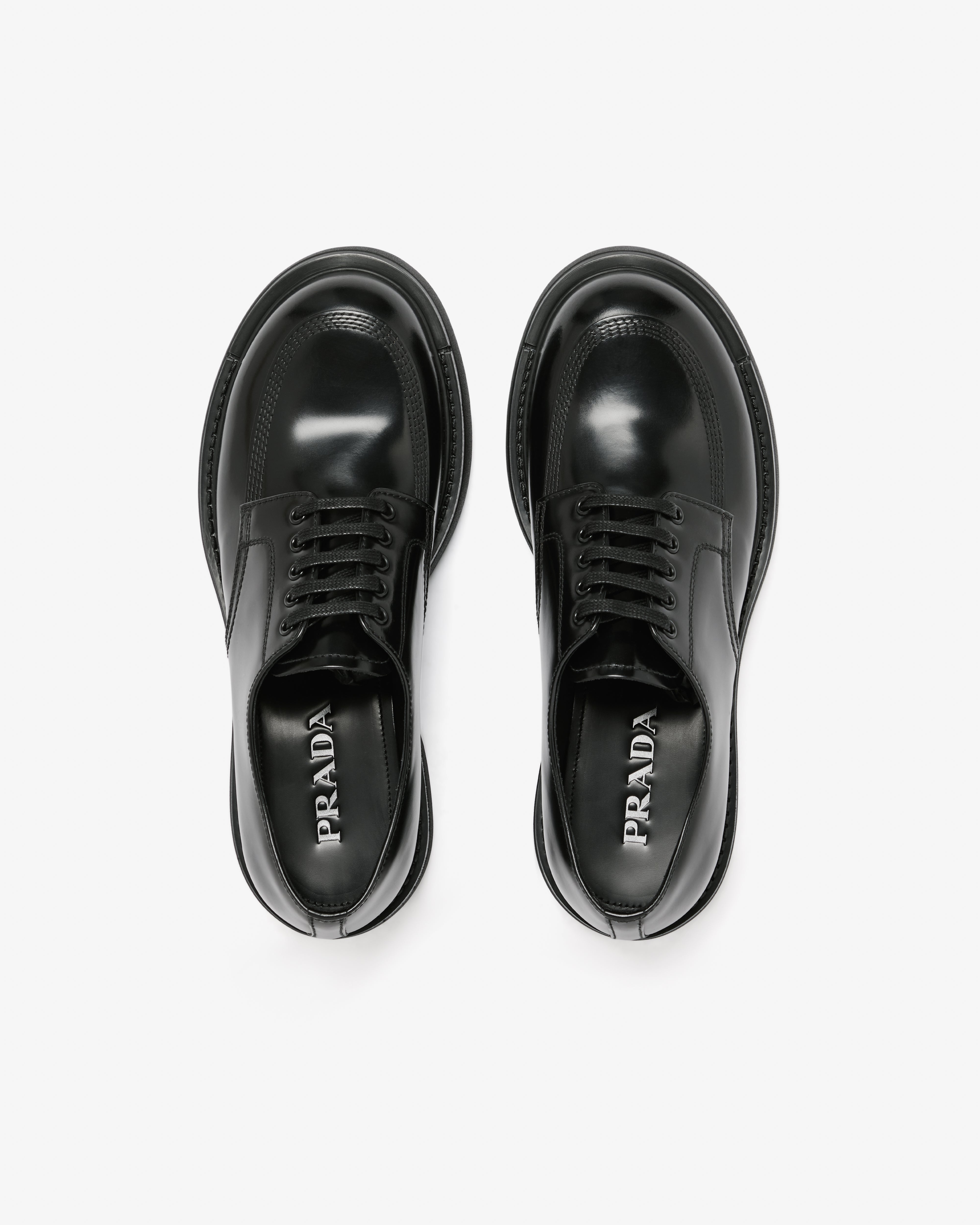 Prada Men s Brushed Leather Derby Shoes Black DSML E SHOP