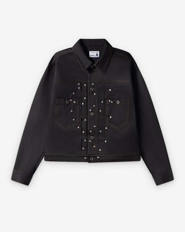 Pretty Relics - Men's Studded Satin Trucker - (Black)