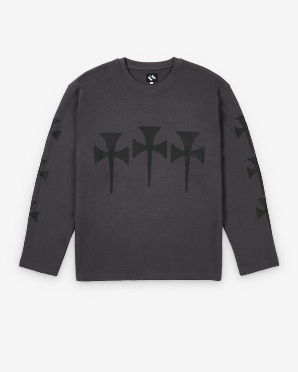 The Trilogy Tapes - Men's Three Cross Waffle Longsleeve - (Charcoal)